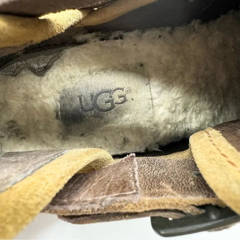 UGG Patsy Heeled Buckle Moto Boho Ankle Booties In Chestnut Brown‎ Size 6 Office